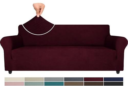 Ystyle Sofabezug 4 Sitzer, Stretch Sofa Überzug, Sofaschoner rutschfest, Elastisch Couch Überzug Mit Armlehnen, Sofa Cover Sofahusse Koltuk Örtüsü Sofaüberwurf Couch Überwurf, Rot