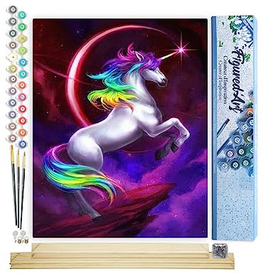 Figured'Art Peinture par Numéro Adulte Licorne colorée - Activité Manuelle Kit de Loisir Créatif DIY Numéro d'Art Complet - 40x50cm avec châssis en bois à monter