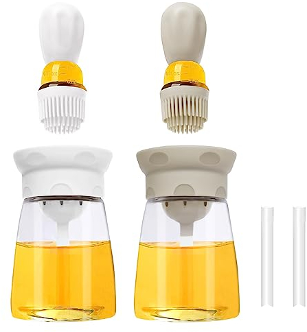 TINMIX Oil Dispenser with Brush - 2 IN 1 Olive Oil Dispenser Bottle with Silicone Pastry Basting Brush for Kitchen Cooking, Oil Bottle for Vinegar Sauce BBQ Grill Frying, T-OB22 (White+Grey)