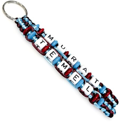 Schlüsselanhänger/Taschenbaumler mit Namen gestrickt geflochten  Für TRABZONSPOR Fan  Skyblau Boreauxrot/Unisex/Personalisiert