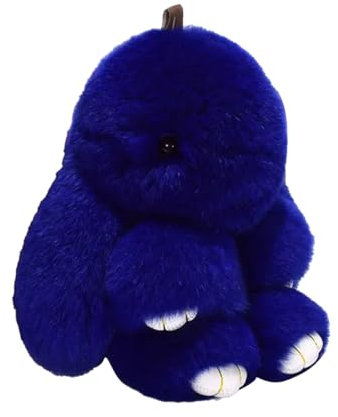 Porte-clés en Forme De Lapin Mignon Lapin Porte-Clés en Fourrure Moelleux Pompon Porte-Clés Pompon pour Voiture Porte-clés Charme Sac à Main Cadeaux pour La Saint Valentin (Bleu Roi,15cm)