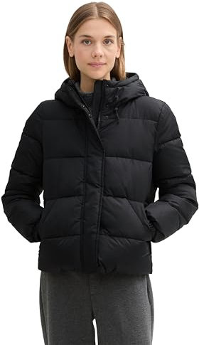 TOM TAILOR Denim Damen Puffer Winterjacke mit Kapuze, 14482 - Deep Black, M