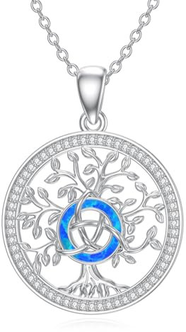 HARMONY BOLA Tree of Life Necklace for Women Sterling Silver Opal Celtic Knot Pendant Family Tree Jewelry for Mom Daughter Christmas Birthday Gifts