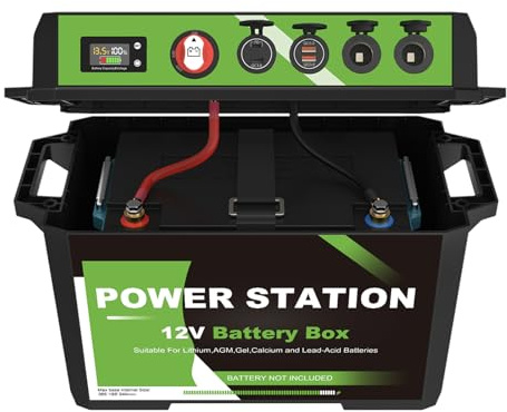 POWO Carlife - Battery Box with USB and Anderson Plug, 12V Waterproof Smart Battery Box for Boat, Trolling Motor, Outdoor Camping, RV (BM001)