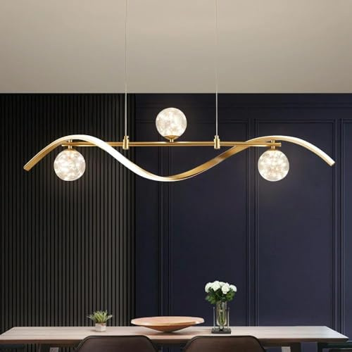 homary Dimmbare Kücheninselbeleuchtung, 102,1 cm, goldfarben, 4-flammig, Esszimmer-Leuchte über Tisch, lineare LED-Kronleuchter, Inselleuchten für Küche (Gold, 4-flammig)