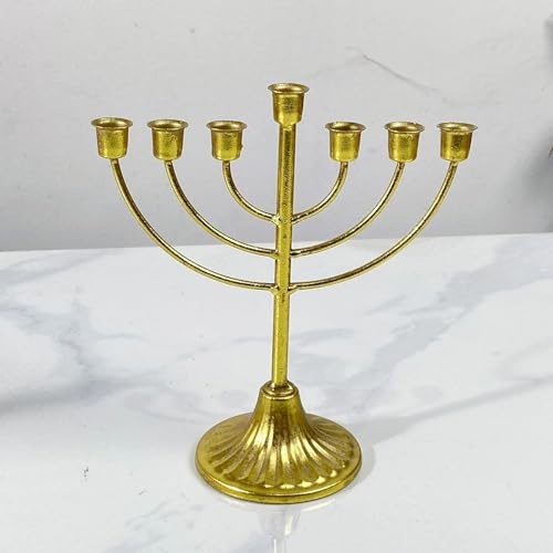 BBTISG Vintage Menora Kerzenhalter, Abnehmbarer Zweig Goldfarbener Kerzenhalter Chanukka Vintage Eisen Chanukka Kerzen Dekorationen für Kerzen mit 1,5 cm Durchmesser (7 Köpfe)