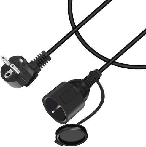 RIIEYOCA 90 Grad Shucko Verlängerungskabel Außen, Kurz Schutzkontakt-Verlängerung Kabel Schwarz, Stecker auf Buchse mit Wasserdichter Kappe