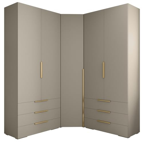 MEBLE KRYSPOL Inova 1 Möbelset - Moderne Garderobe - für Schlafzimmer, Wohnzimmer, Flur, Kinderzimmer - Ankleidemöbel - 236,7x281,7x47cm - Kaschmir, Handgriff Gold