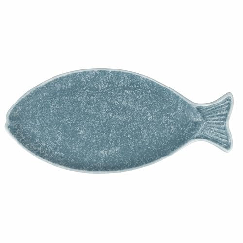 Piatto ovale da portata in ceramica 31x12,5 cm, stile coastal, turchese, Paros