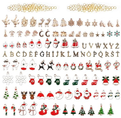 Foshird 120 Stück Emaille Charms Anhänger Weihnachten Charm Armband für DIY Ohrringe Halskette Schlüsselanhänger Schmuckherstellung Zubehör Basteln (Weihnacht, Buchstaben)