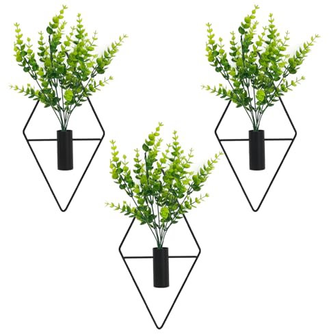 Neiteli 3 piante artificiali da parete, decorazione da parete in metallo, stile bohémien, decorazione da parete per casa, ufficio, soggiorno, decorazione da parete (eucalipto)