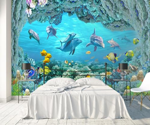 Papier Peint Panoramique Le monde sous - Marin bleu Papier Peint 3D Tapisserie Murale Décoration Chambre Salon -S031-430cmx300cm