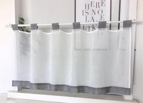 Vordesack Leinenoptik Scheibengardine mit Schlaufen Kurzstore Unifarbig Kleinfenster Kurzstore Küchengardine 1 Stück Grau HxB 60x120cm