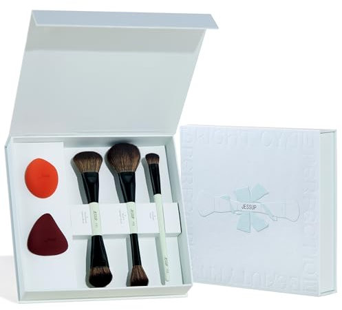 Jessup Pinselset Make Up Pinsel Set, 3tlgs Makeup Pinsel, 2tlgs Make-up-Schwamm, Foundation Puder Kontur Highlighter Rouge Concealer Pinsel Geschenkverpackung T510