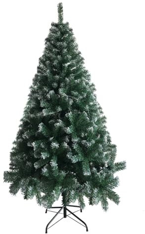 Snow Christmas Tree, 6ft Artificial Snow Flocked Christmas Tree, White and Green Xmas Trees with 650 Tips, Solid Metal Legs, Christmas Decorations for Indoor Outdoor 1.8m