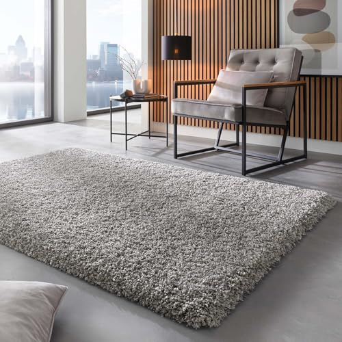 Taracarpet Shaggy Hochflor Langflor Teppich Twilight Luxus Qualität aus Belgien geeignet fürs Wohnzimmer Schlafzimmer und Kinderzimmer 9999 Silber grau 160x160 cm