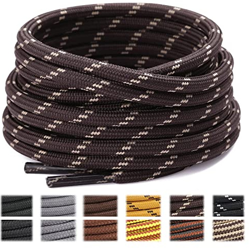 Stepace Lacets Ronds pour Bottes [2 Paires] Lacets Renforcés et Résistants pour Bottines, Chaussures de Randonnée, Chaussures de Travail Coffee Khaki-70(Dots)