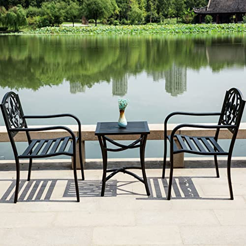 MOKLYF 3-teiliges Bistrotisch-Set, Gartenbank aus Schmiedeeisen, wetterbeständige Terrassenbank für Rasen und Balkon, Tisch und Stuhl, kleines Couchtisch-Set (3 Sätze rechtwinkliger Modelle