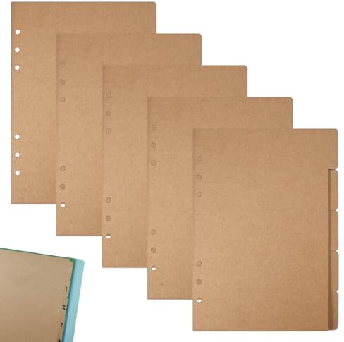 20 Blatt 6 Löcher Trennblätter A5 8.3 x 5.5 Inch Direktes Schreiben Ordner Register aus Karton für Ordner A5, Loseblatt Notizbuch, Ringbucheinlagen