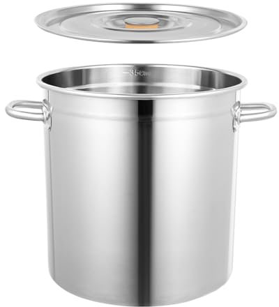 Pentola per zuppa in acciaio inox con coperchio, 35 litri, in acciaio inox, per gastronomia, grande pentola da campeggio