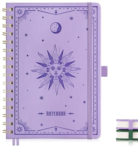 EMSHOI Notizbuch A5 Liniert Hardcover, 100g/m², 140 Seiten - Hellviolett | Notizblock Liniert, Inhaltsverz., Gummiband, Innentasche, Stiftschlaufe, für Arbeit, Lernen, Reisen, 15.4 x 21 cm
