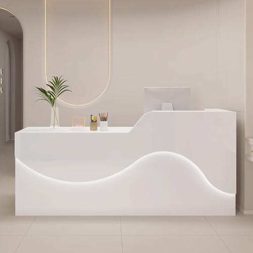 GUQASDV Empfangstheke Rezeption, Empfangstresen für Praxis, Reception Desk Modern, Bürotheke Reception Tisch Holzwerkstoff mit Sanfter und Entspannender Beleuchtung(Wit,120cm)