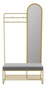 Vente-unique-Garderobe mit Bank, Spiegel & 1 Ablage - Metall - Goldfarben - AZELIA