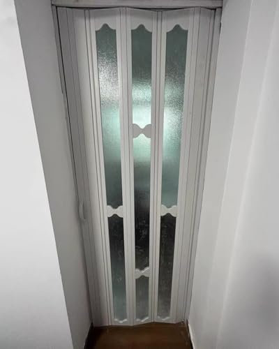 Porta a Soffietto da Interno Porta Pieghevole in PVC Bianco con Venature del Legno e Telaio in Alluminio, Porte per Armadietti da Bagno e Corridoio, Cancello Pieghevole per la Privacy per la Cucina di