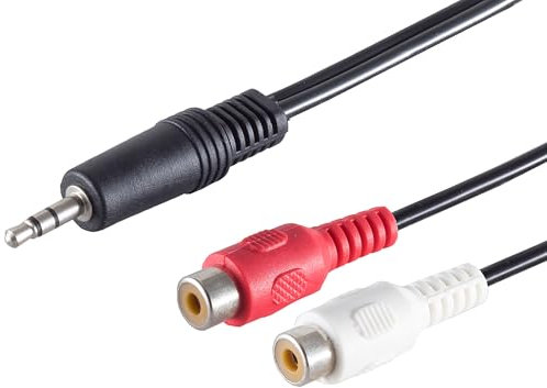 1aTTack.de 5 x 0,2 m – Negro Jack 3,5 mm a 2 x RCA hembra Cable adaptador de audio Diseño robusto Conector moldeado perfecto para altavoces HiFi Amplificador
