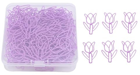 Generic 80Pcs Flower Shaped Paper Clips Bulk Clamp Mini Cute Fun Paperclip Supplies Colored Box Tinted Clamps (Purple)