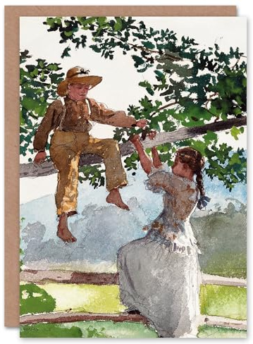 Artery8 Winslow Homer Art Card On the Fence Children Watercolour
