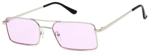 QGGNMGT Gafas de sol vintage rectangulares con doble puente para mujer, montura de metal, lentes transparentes, para hombre, con protección UV400 (plata y morado).