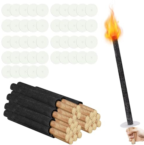 Jaxguom 25 torce per esterni, tempo di combustione 45 minuti, cera naturale per bambini, torcia di cera di alta qualità, con protezione per le mani, ideale per esterni, esterni, giardino, escursione