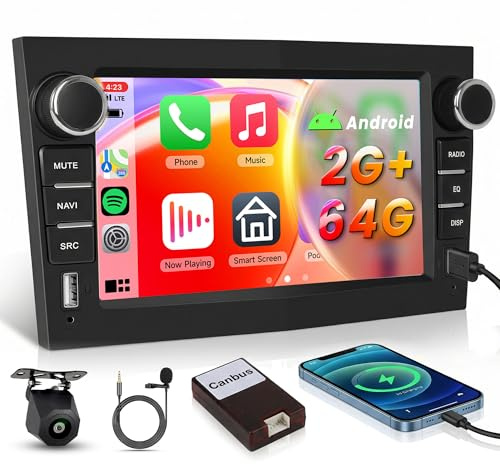 4 Core 64G Carplay Bildschirm für Opel Vivaro Astra Corsa Zafira mit USB USB-C, 7 Zoll Opel Autoradio Bluetooth mit Android Auto/EQ/GPS/WiFi/FM/RDS/SWC+Rückfahrkamera, Schwarz