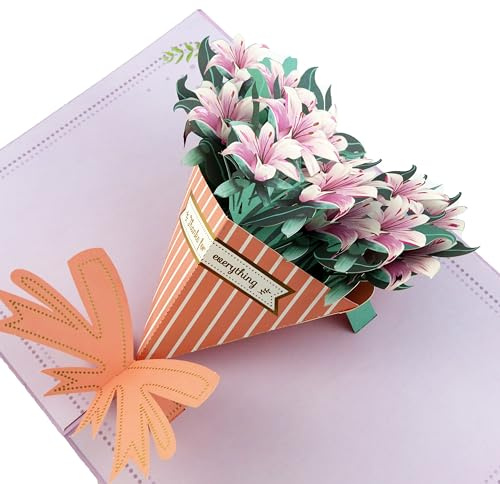 DORAFIORA® 3D Pop-Up Karte Blumenstrauß – Wunderschöne Blumenkarten in verschiedenen Designs | Pop Up Grußkarten für Geburtstag, Muttertag & besondere Anlässe | inkl. Umschlag (Lilien)