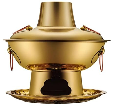 XYUERU Traditional Chinese Copper Hot Pot,Vintage Copper Shabu Pot, Split Design,Hotpot Cooking Stew Pot for Home Kitchen Catering