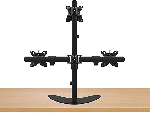 HYJYGM Three Screens TV Stand Mount, Tilt, Swivel Table Top TV Stand, Height Adjustable Tabletop TV Base, Fits 24-30 Inch TVs, Black, Silver