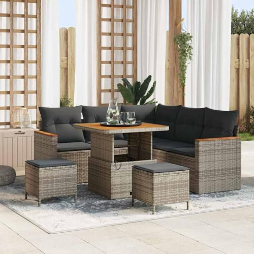 Ziaphsol Garten-Sofa-Set mit Kissen, 8-teilig, Grau, Poly Rattan, wetterfest, modular, für 8 Personen, Bequeme Outdoor-Sitzgruppe für Terrasse & Balkon