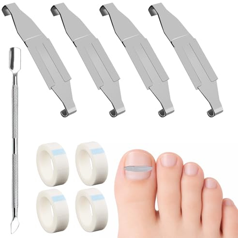 Set di 9 unghie incarnite per la correzione delle unghie – Include 4 fermagli regolabili per unghie dei piedi, nastro adesivo e strumento per un trattamento sicuro del dolore incarnito