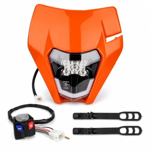 Motorrad Scheinwerfer mit Schalter für EXC EXC-F XC-W SC SMC SXC,Orange | Motorrad Lichtmaske LED + Motorrad-Lenkschalter + Montageset für FX TE TX EC ECF SUPER ENDURO