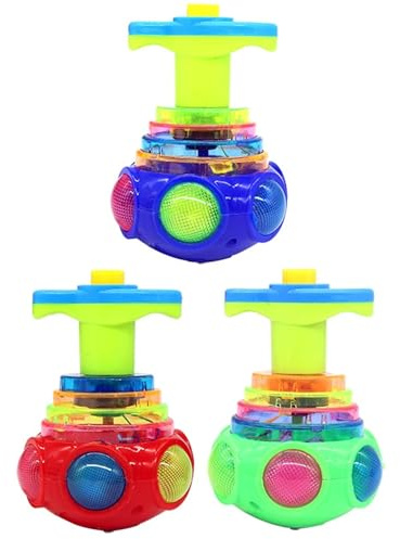 Monetais Trottole per Bambini - Confezione da 3 trottole Illuminate con Musica, Divertenti giroscopi girati a Mano per bomboniere per Bambini