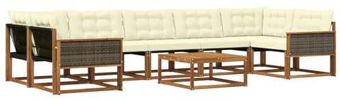 vidaXL Outdoor-Sofagarnitur mit Kissen 8 pcs Natur und Creme, Moderne Garten-Sofaset, wetterfeste Möbel, schicke Kollektion, bequemes Loungesofa für die Terrasse
