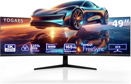 ALORIX 49 Zoll Curved UltraWide Monitor 5120×1440 DQHD, 32:9 Gaming Monitor 165Hz, FreeSync, USB-C/HDMI/DP, Höhenverstellbar, Split Screen, für Gaming & Büro (165hz)