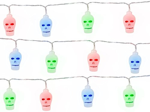 Alsino Neu LED Lichterkette Kürbis Totenkopf Happy Halloween, 2 Meter lang - Girlande Kürbis Totenkopf Wimpelkette, LED-Effekt - Banner Deko Horror Dekoration (GIR-03 Totenkopf bunt)