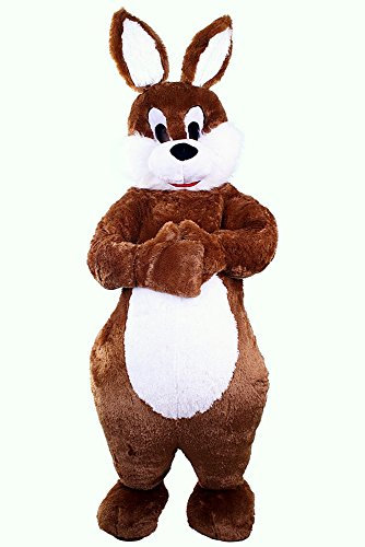 Hasen-Kostüm Super Deluxe | Bis Max.1,80m Körperlänge | Großer Bauch | Osterhase | Promotion-Qualität | Mit Kopf | Braun Weiß