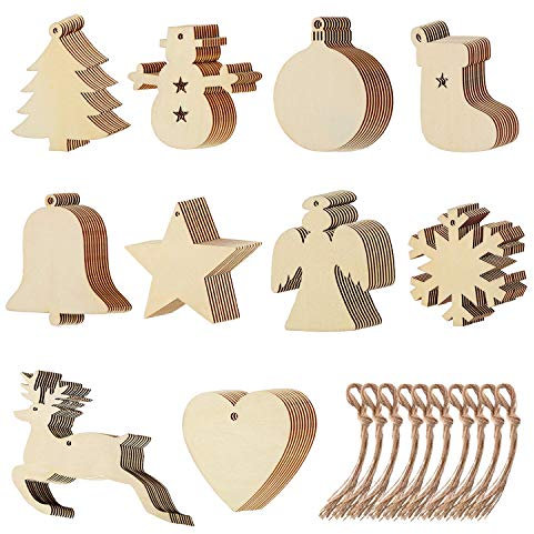 Viccess Weihnachtsbaum Schmuck 100 Stücke Weihnachtsdeko Holz Anhänger Christbaum Schmuckfür DIY Basteln Holzanhänger Weihnachtsschmuck Weihnachtsanhänger Baum Geschenkanhänger für Verlobung