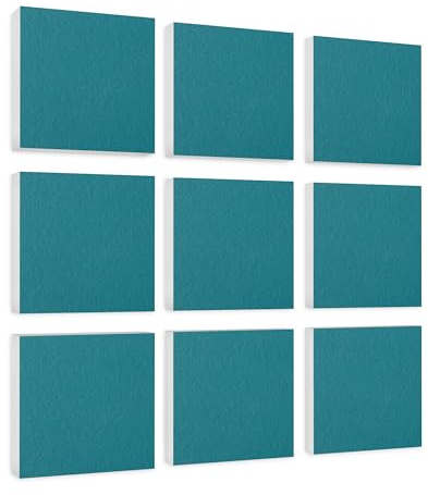 platino24 Akustikpaneele 9 Elemente Colore Quadrat 27,5 x 27,5 cm Petrol I Schallabsorber aus Basotect G+ mit Akustikfilz I Schalldämmung Wand & Decke I Akustikelemente Wandpaneel