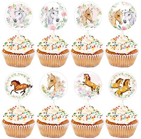 BETESSIN 24 Stücke Pferde Cake Topper Tortendeko Tortenstecker für Kuchen Fondant Dessertdeko Mädchen Kinder Geburtstag Pferderennen Mottoparty Supplies