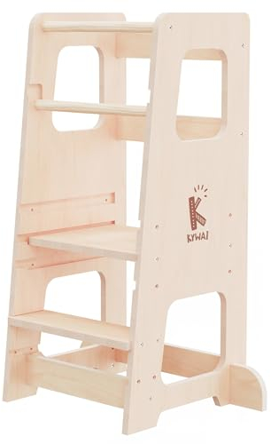 Kywai Montessori Lernturm ab 1 Jahr – 2-in-1 Learning Tower & Tisch – Lernturm ab 2 Jahre, höhenverstellbar, sicheres & stabiles Design aus Holz für Küche & Bad