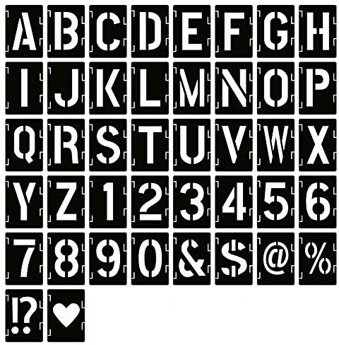 YEAJON 18 Inch Letter Stencils Symbol Numbers Craft Stencils, 42 Pcs Reusable Alphabet Templates Interlocking Stencil Kit for Painting on Wood, Wall, Fabric, Rock, Sign, DIY Art Projects